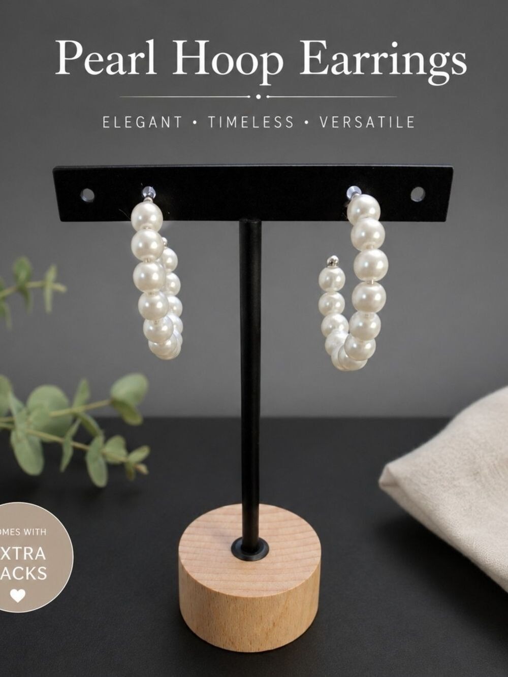 Pearl Hoop Earrings White Pearl Beaded